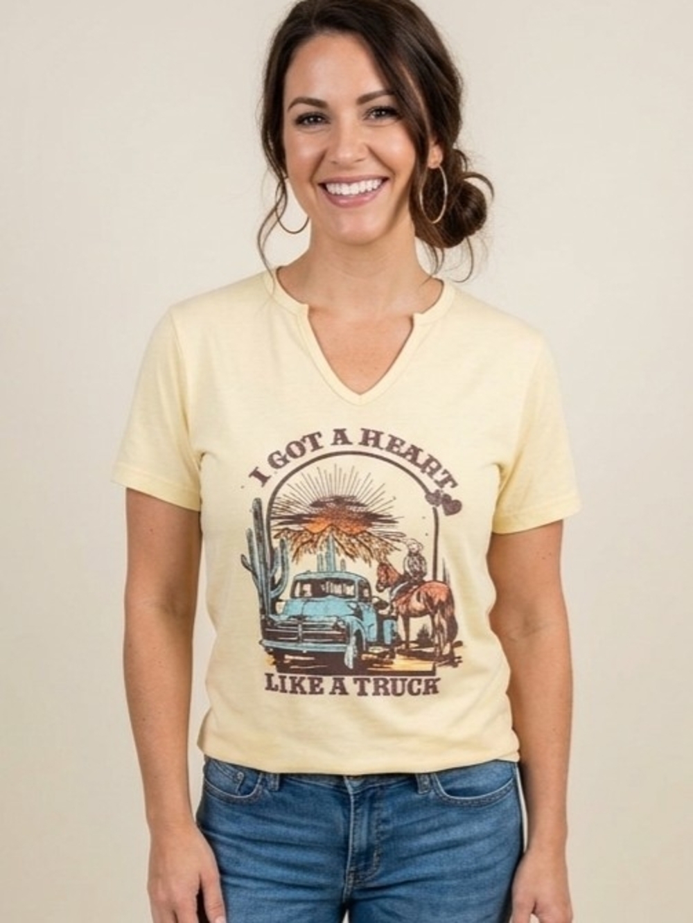 Graphic V‑Notch Tee - 'I Got a Heart Like a Truck'